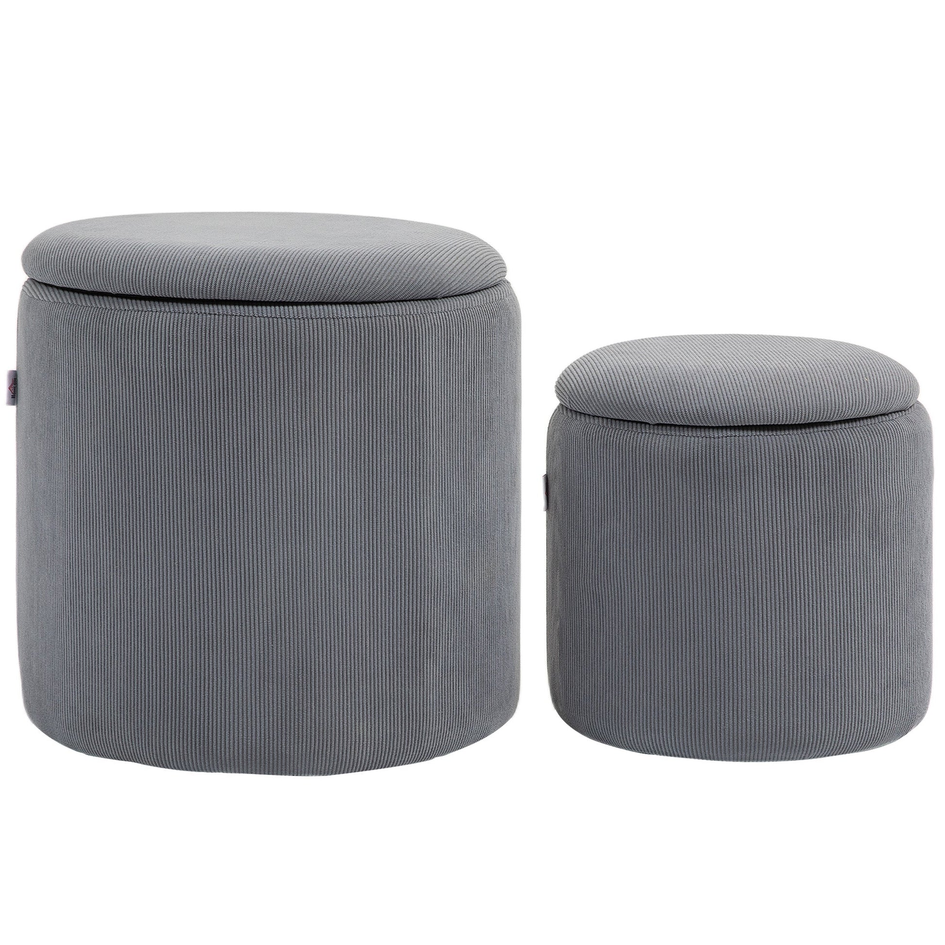 Set of Two Corduroy Storage Ottomans - Grey