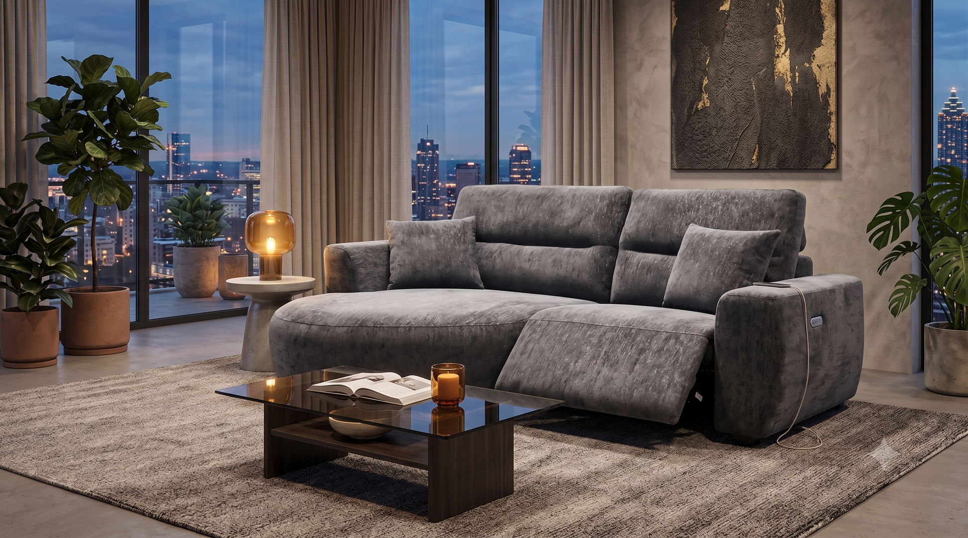 Denver Sofa Black Electric Recliner Left Hand