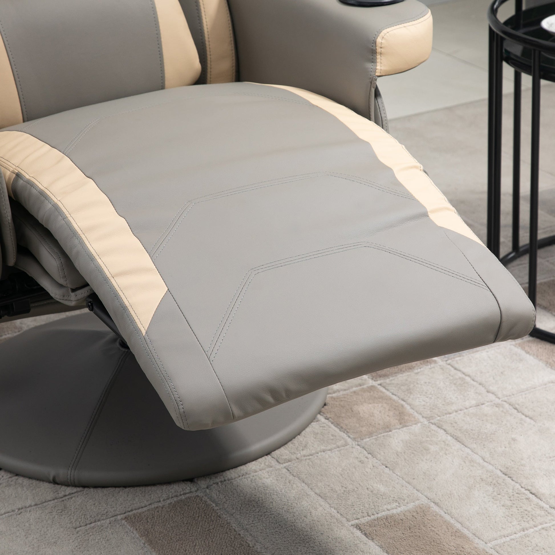 Manual Recliner Armchair PU Leather Lounge Chair w/ Adjustable Leg Rest, Reclining Function, Swivel, Grey