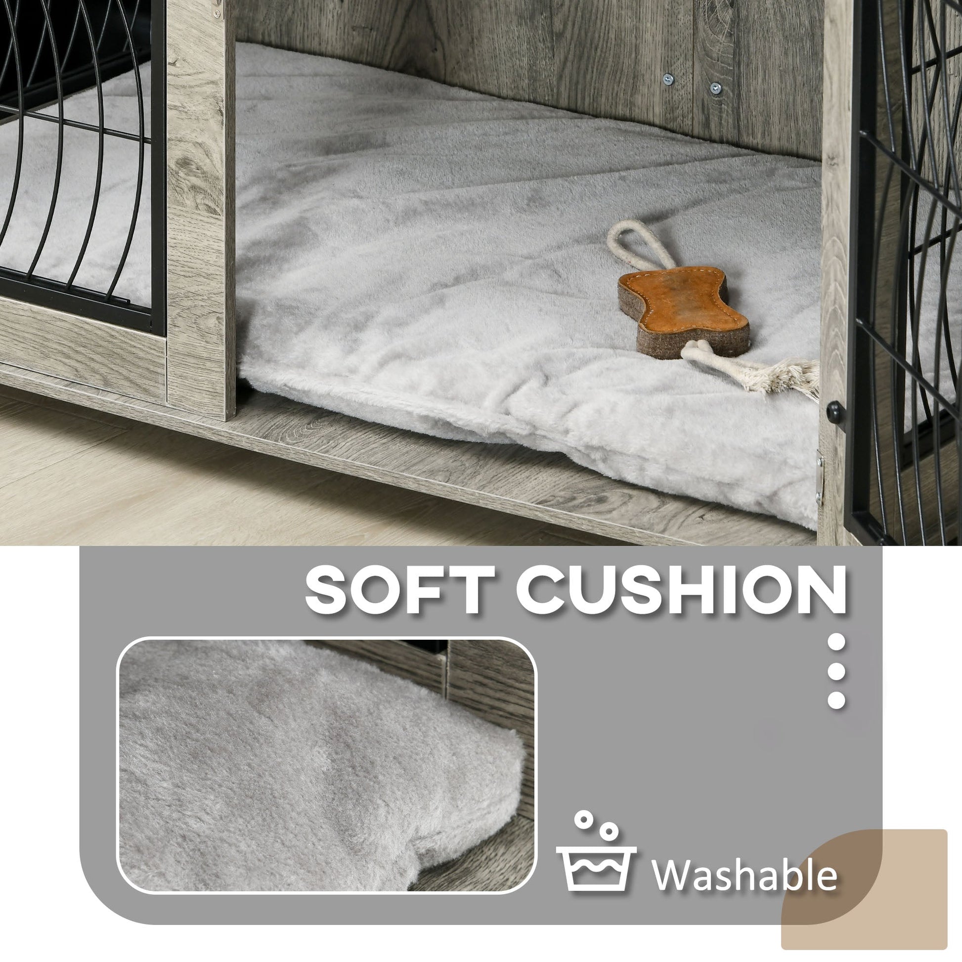 Indoor Dog Crate Furniture End Table with Soft Washable Cushion, Lockable Front Door, for Extra Large Dogs - Grey