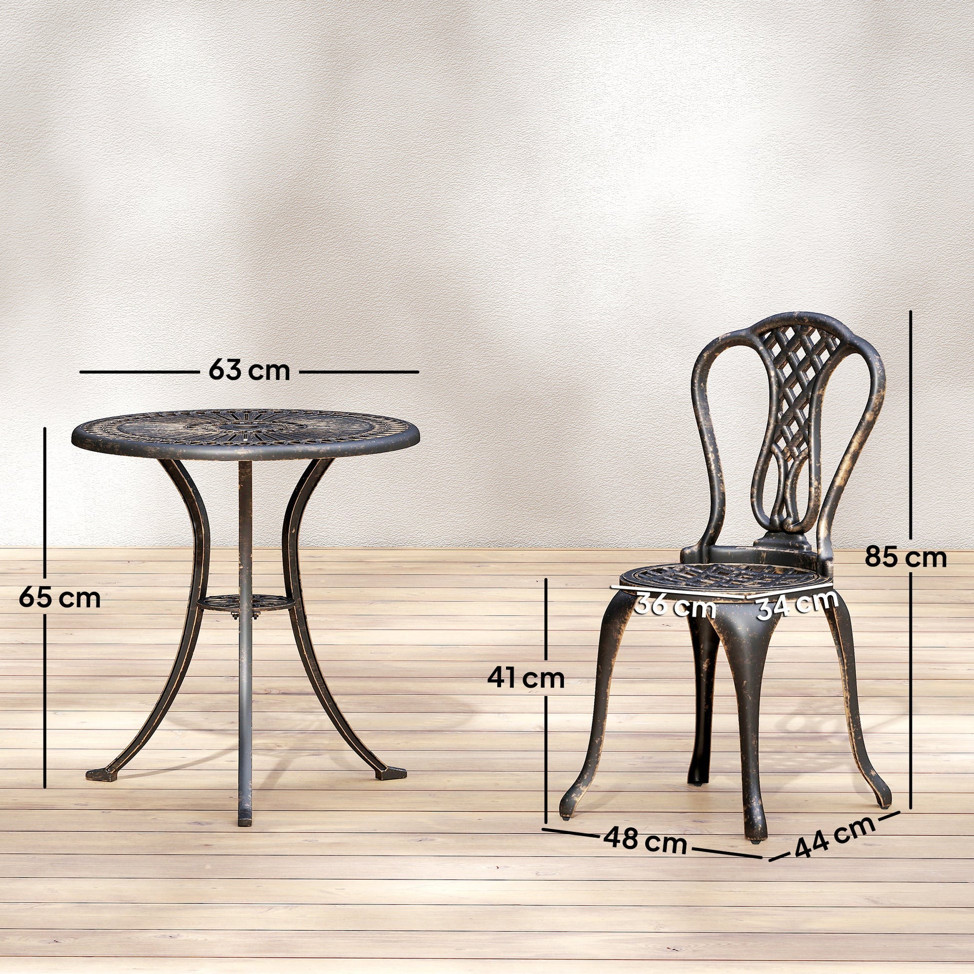 Outdoor Bistro Set for 2 Cast Aluminium Patio Furniture with Round Table Umbrella Hole Brown