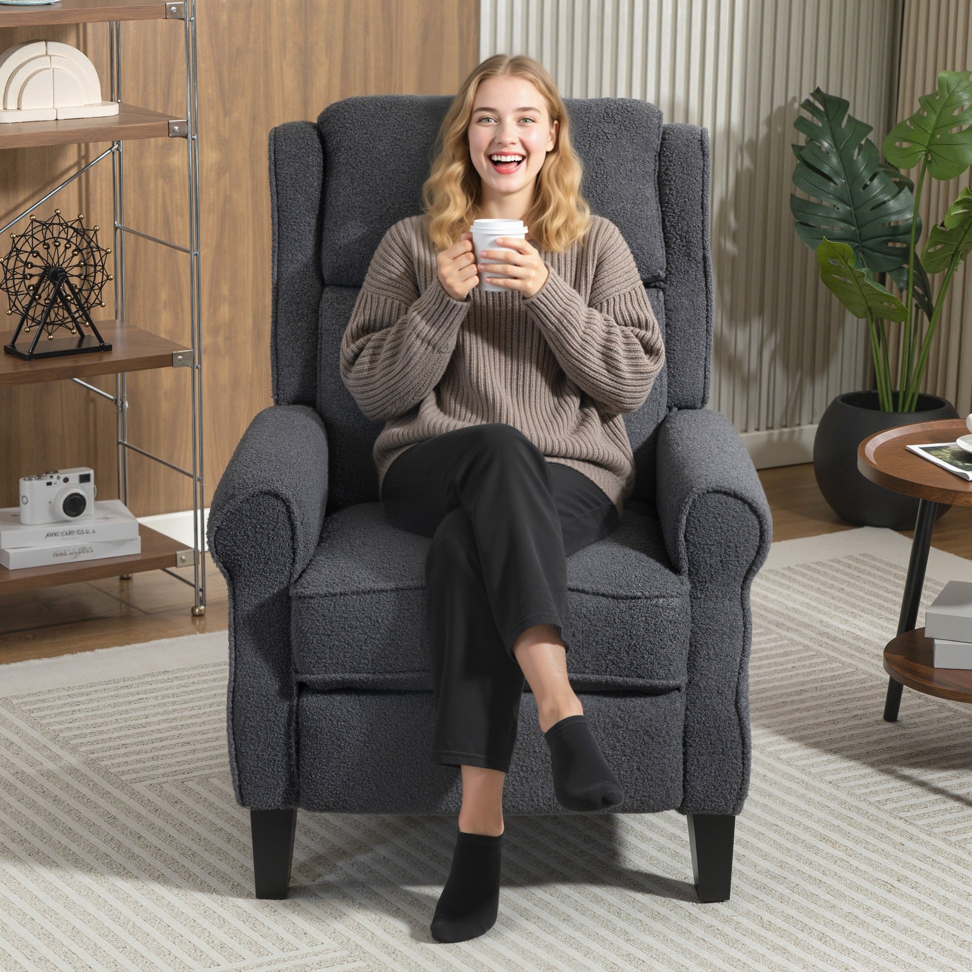 132° Recliner Armchair, with Extended Footrest - Dark Grey