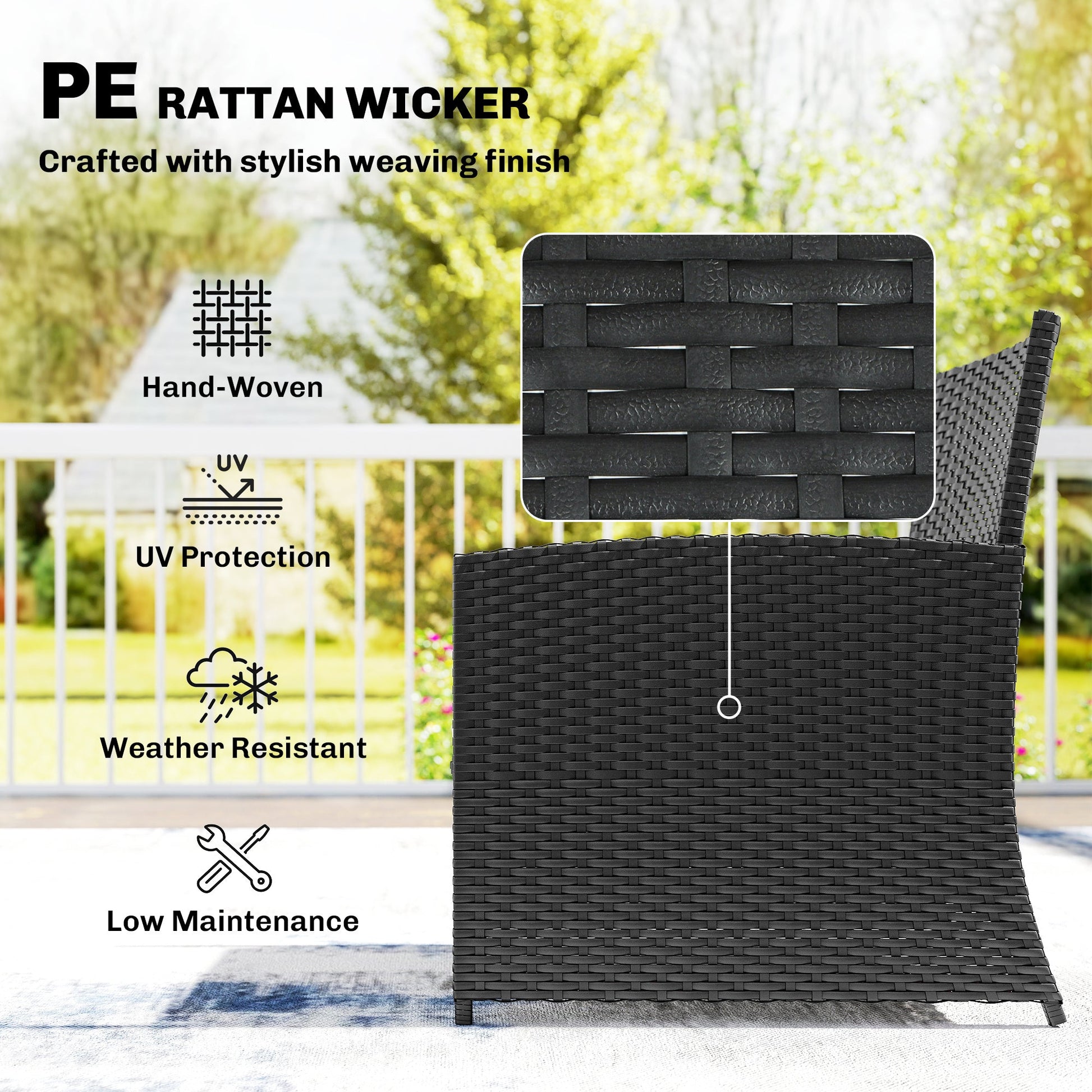 6 Piece Rattan Garden Furniture, Space-Saving Patio Furniture Set with Nesting Tables, Chairs, Stools, Cushions, Black