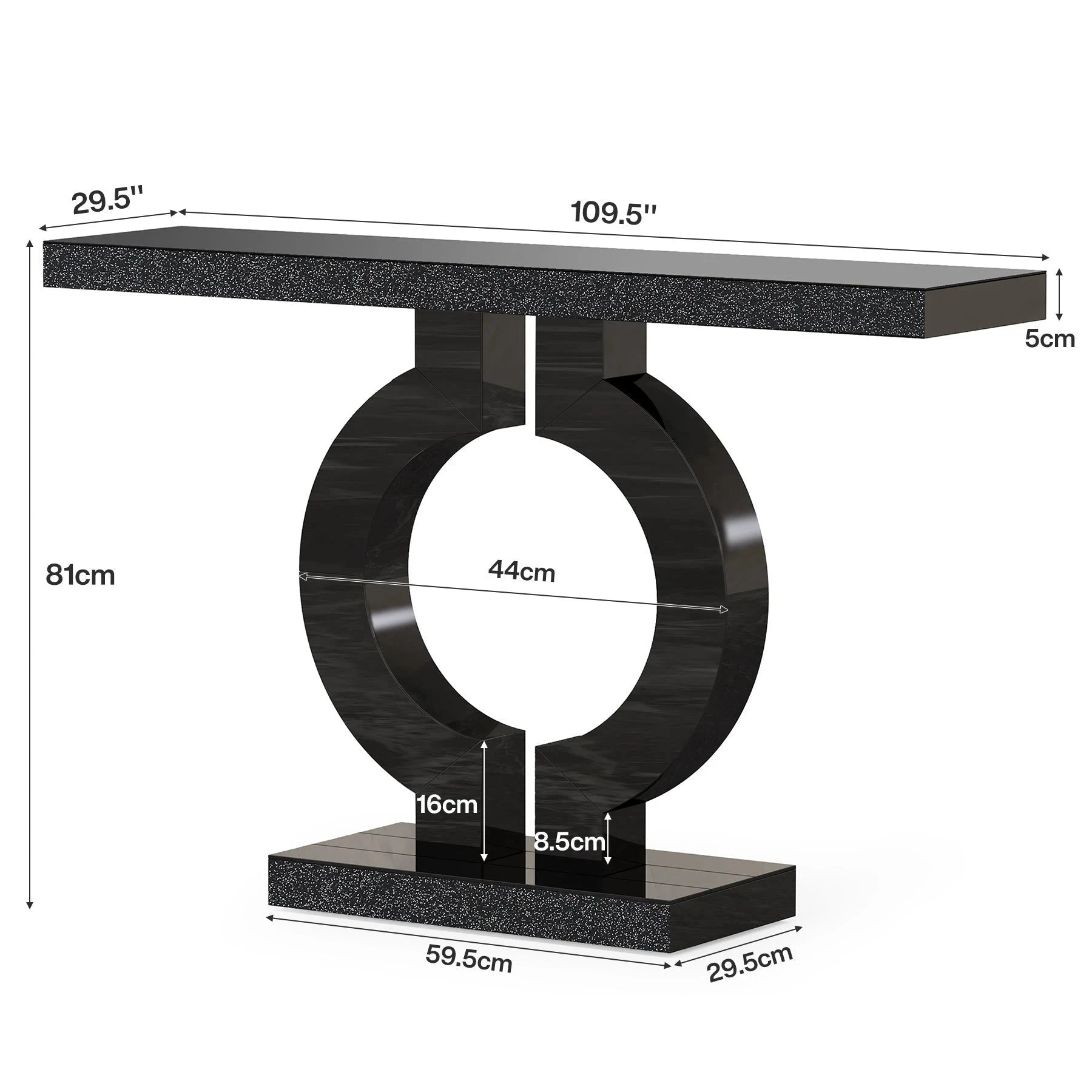Black Marble-Effect Modern Console Table - Sculptural Entryway & Sofa Table