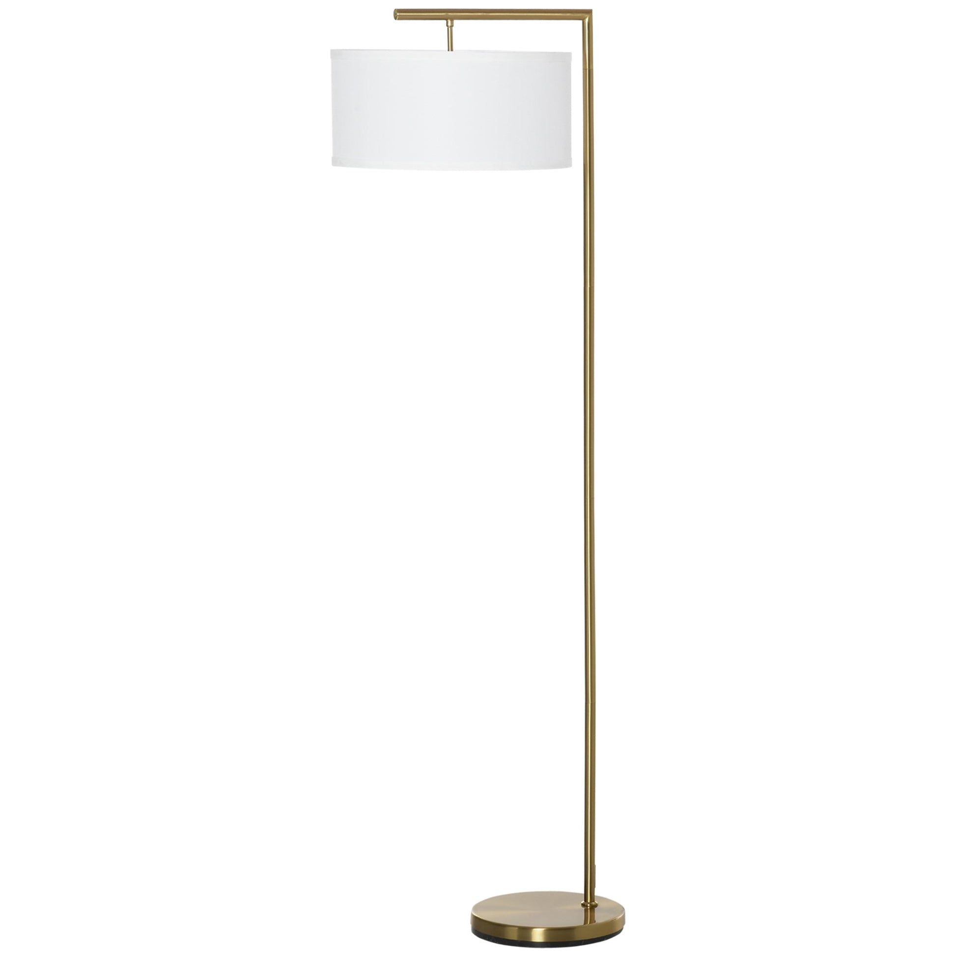 Floor Lamp, Modern Standing Light with Linen Lampshade, Round Base for Living Room, Bedroom, Dining Room, 153cm, Gold and White