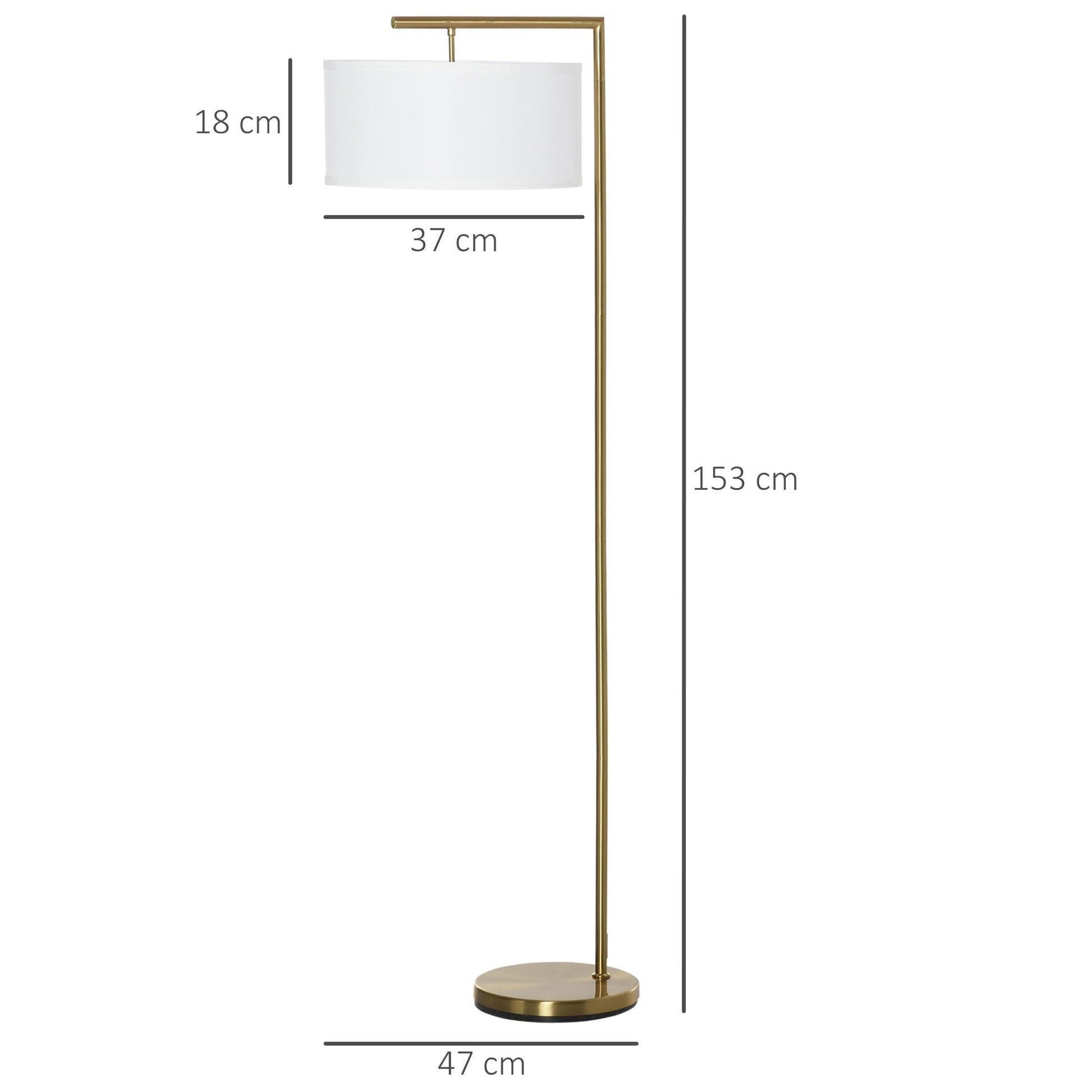 Floor Lamp, Modern Standing Light with Linen Lampshade, Round Base for Living Room, Bedroom, Dining Room, 153cm, Gold and White