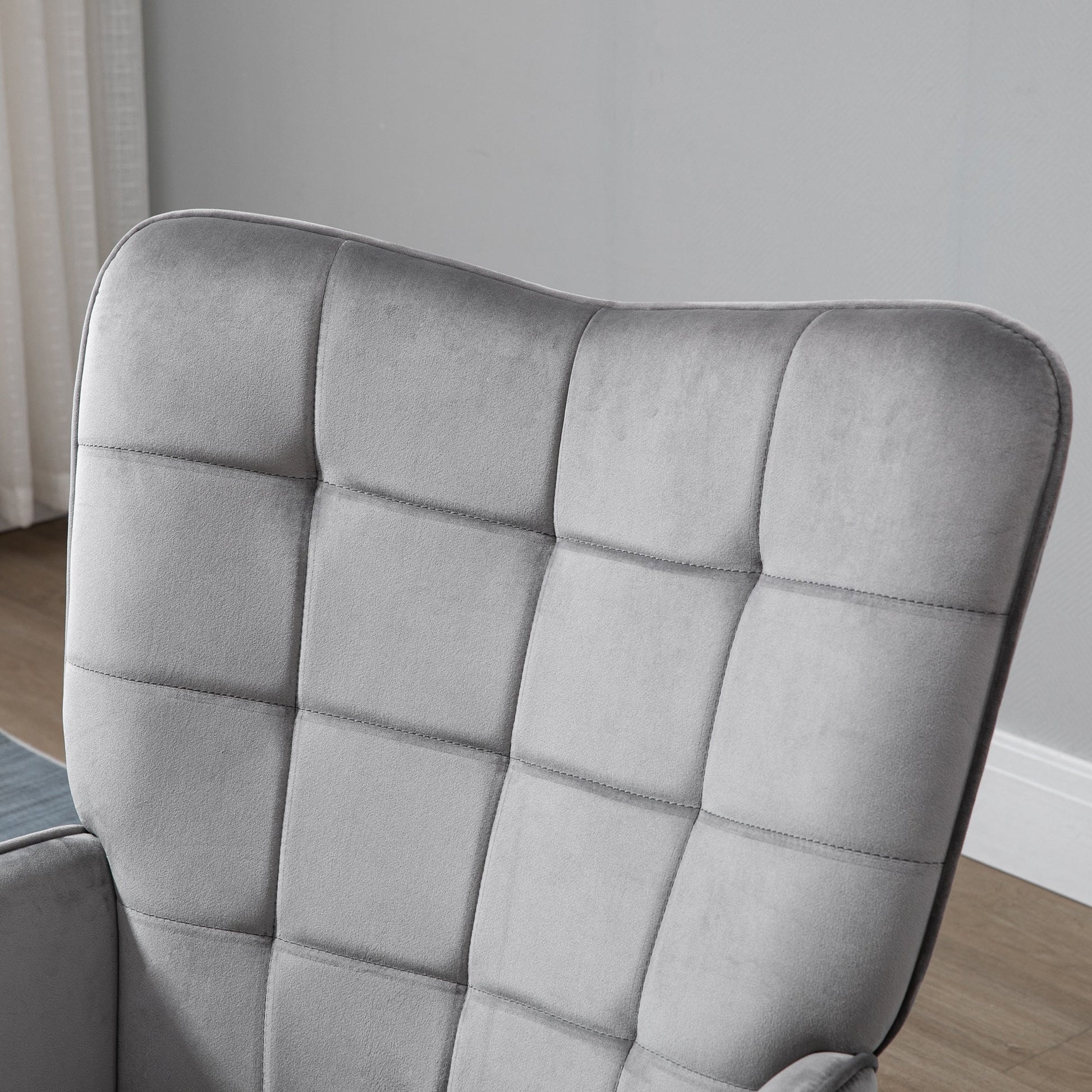 HOMCOM Modern Accent Chair, Upholstered Tufted Wingback Armchair with Seat Padding, Leisure Lounge Bedroom Chair with Wood Legs, Grey