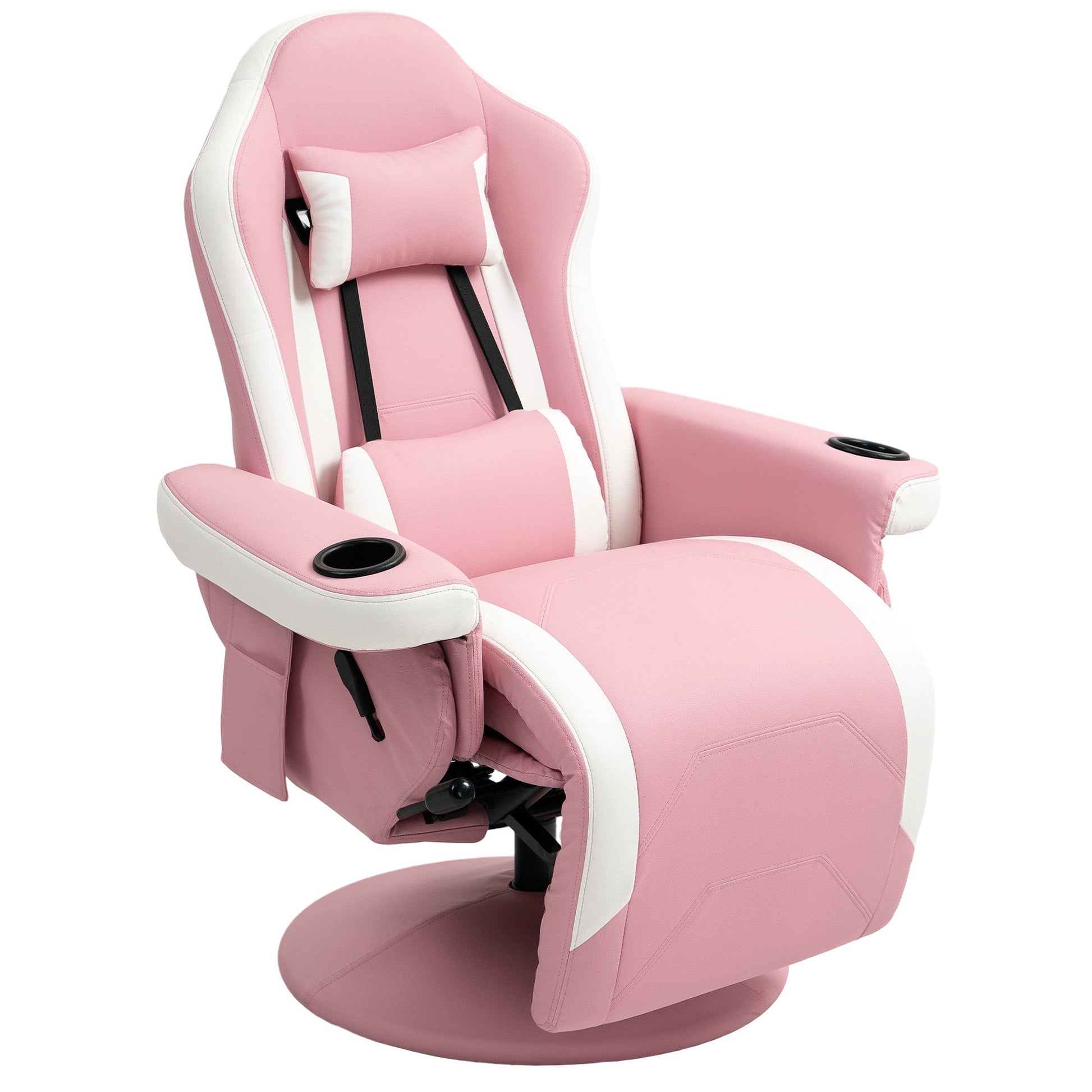 Manual Recliner Armchair PU Leather Lounge Chair w Adjustable Leg Rest, Reclining Function, Swivel, Pink