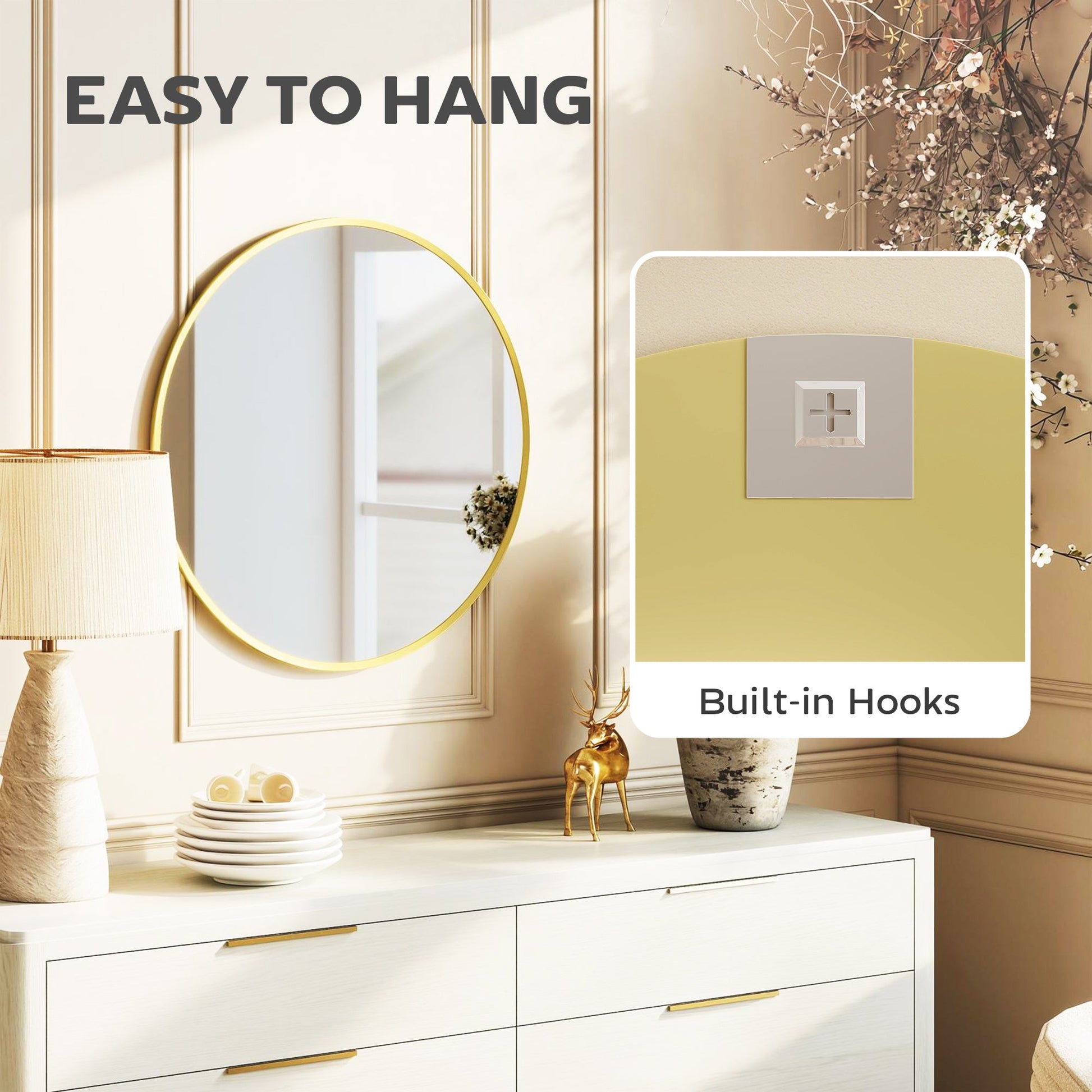 Decorative Wall Mirror for Bedroom Living Room, Modern Round Bathroom Mirror for Home Decor, Gold Tone