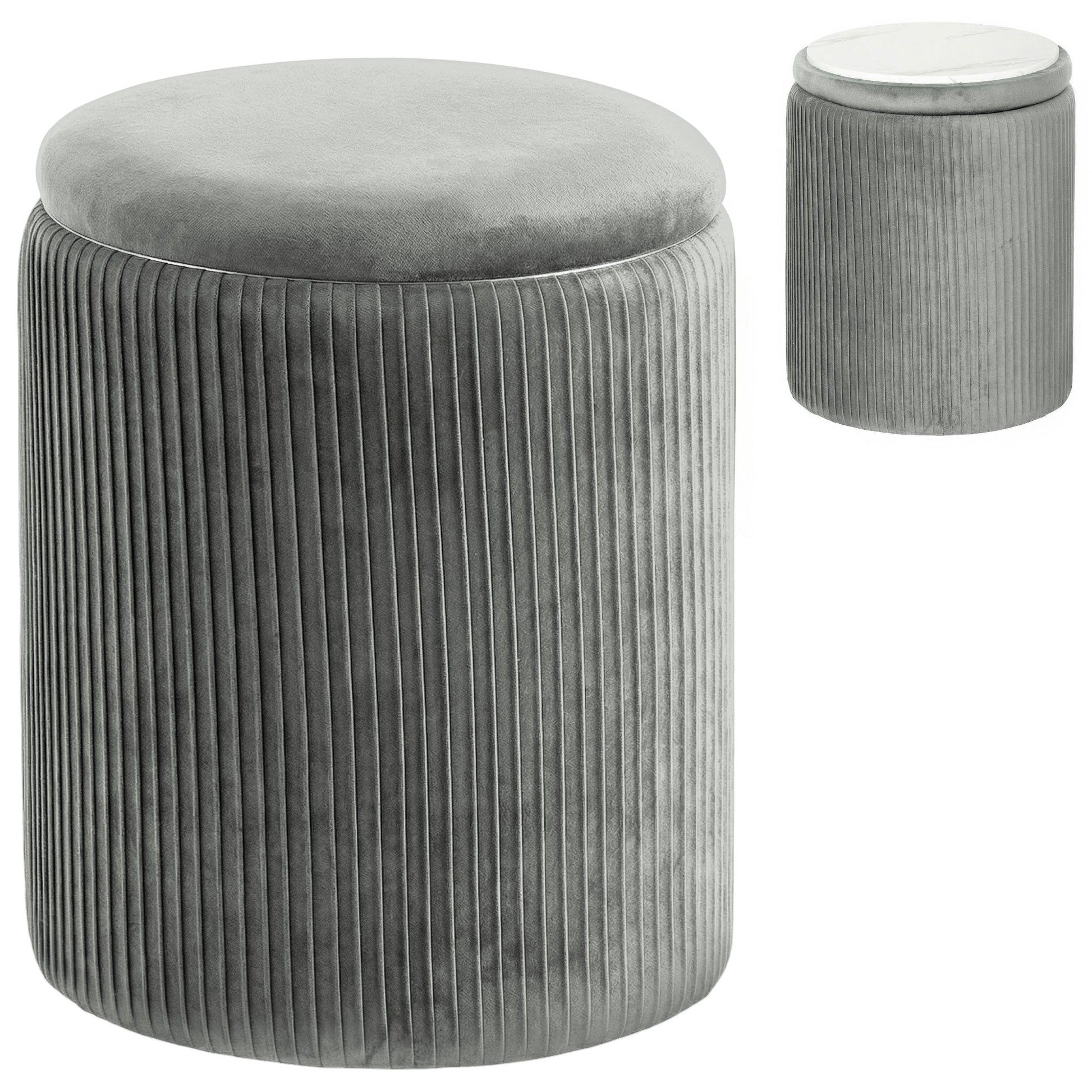 Storage Ottoman Modern Velvet Round Foot Stool for Living Room Bedroom 45 cm Grey