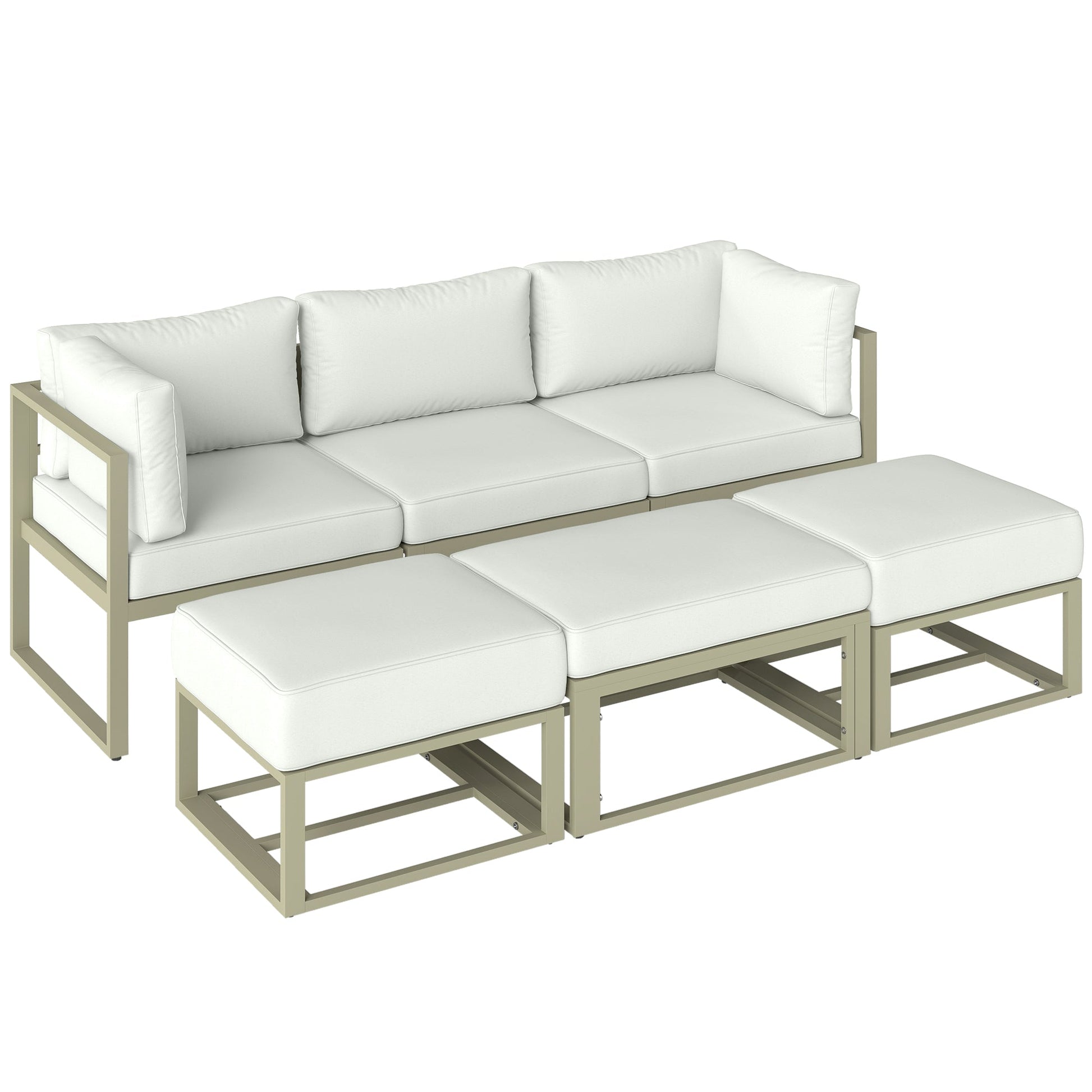 Garden Daybed, 6 Piece Outdoor Sectional Sofa Set, Aluminium Patio Conversation Furniture Set with Coffee Table