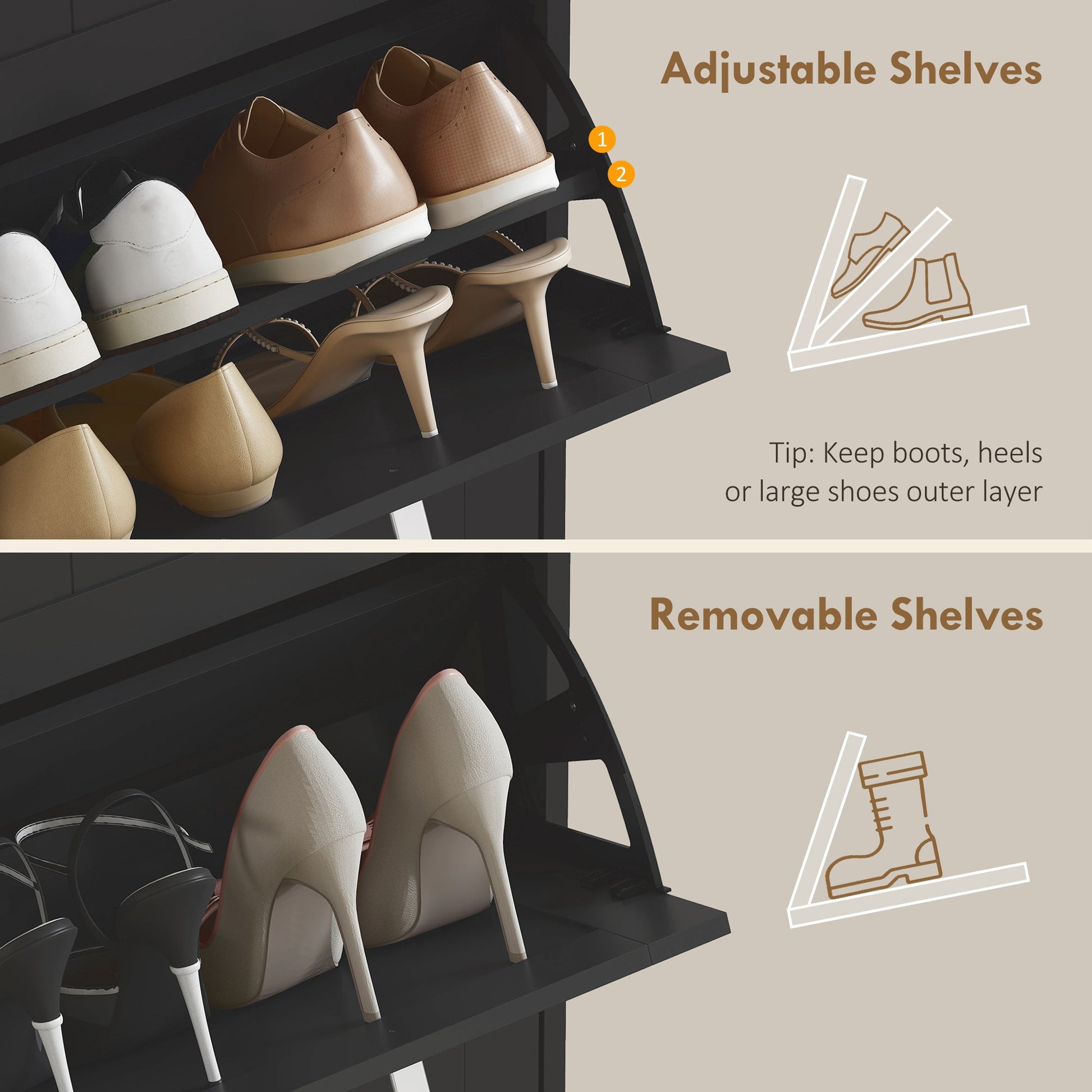 HOMCOM Three-Drawer Minimalistic Shoe Cabinet - Black