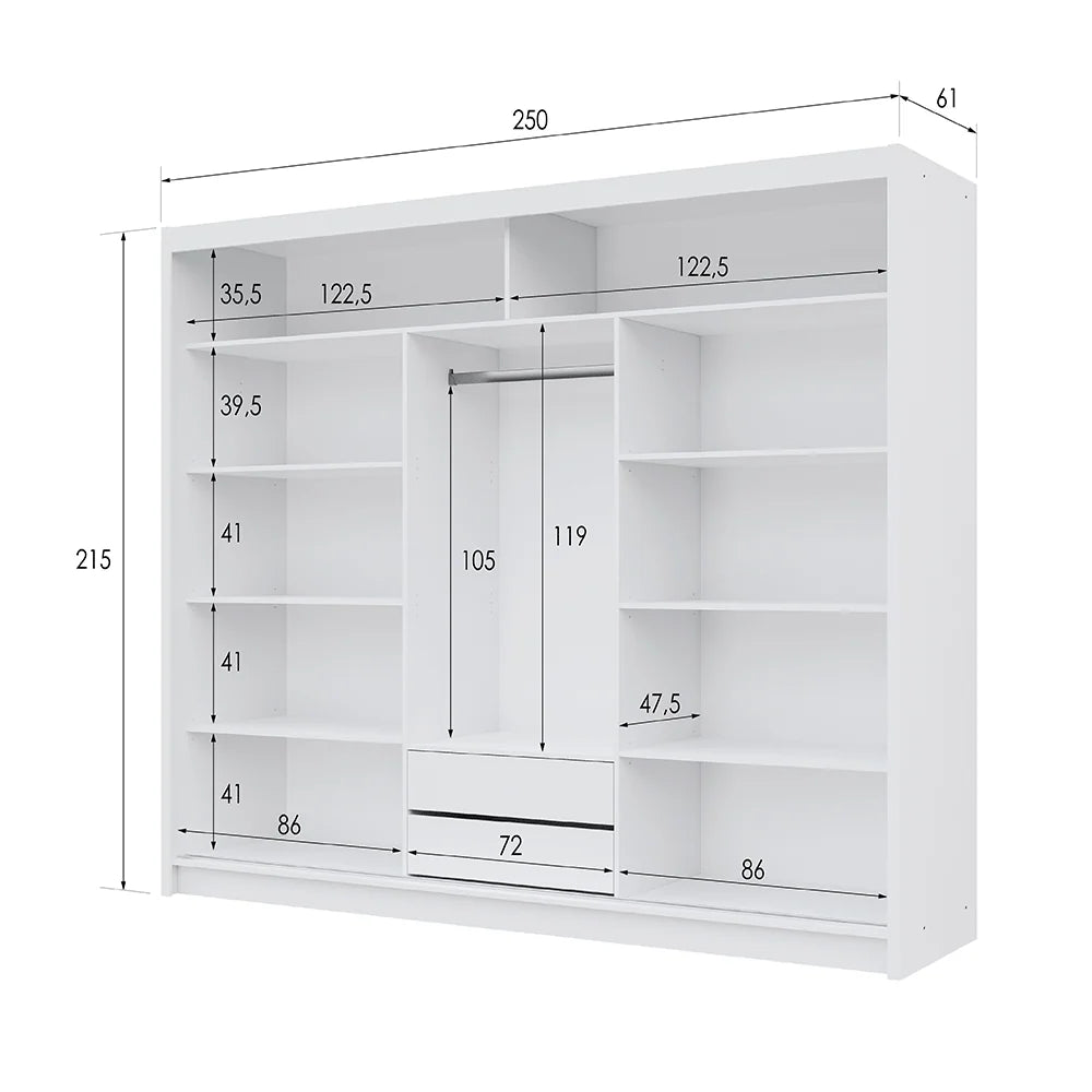 TURYN 250cm Sliding Door Wardrobe Oak Craft / Graphite Glass