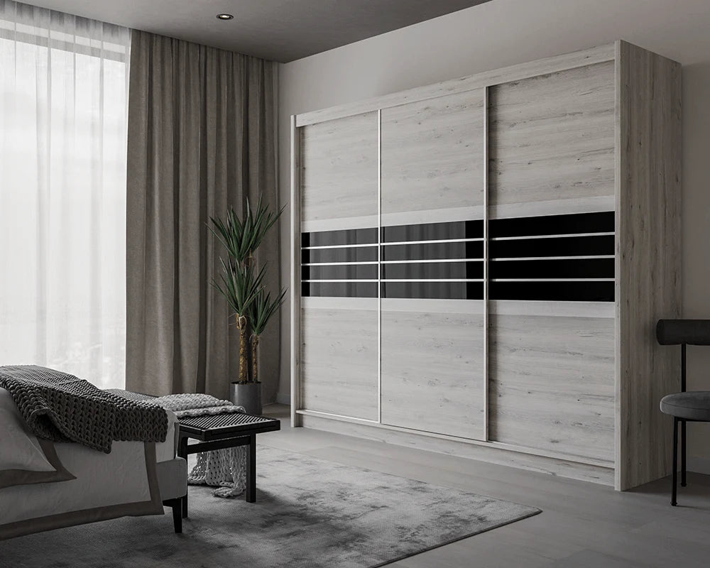 TURYN 250cm Sliding Door Wardrobe Oak Craft / Graphite Glass