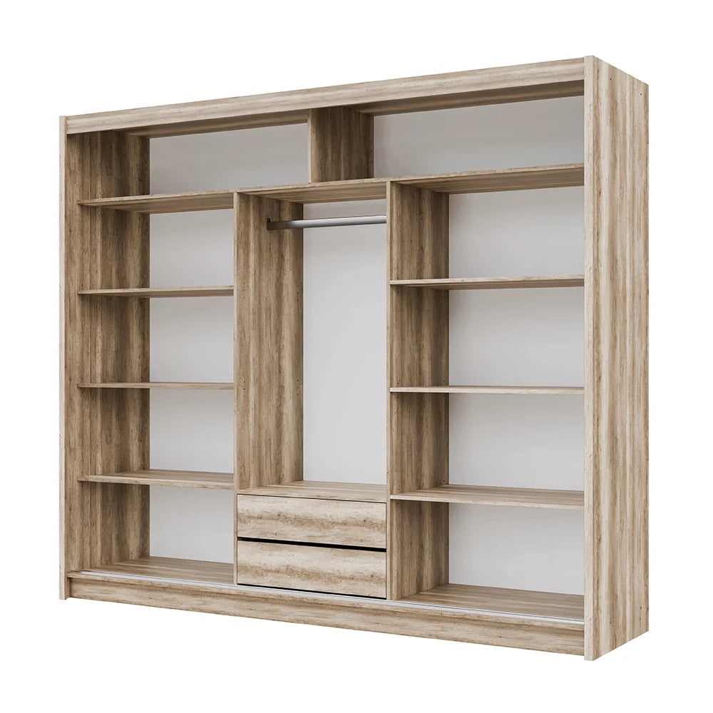 SALWADOR 250cm Sliding Door Wardrobe Oak Canyon + Lava + Mirror