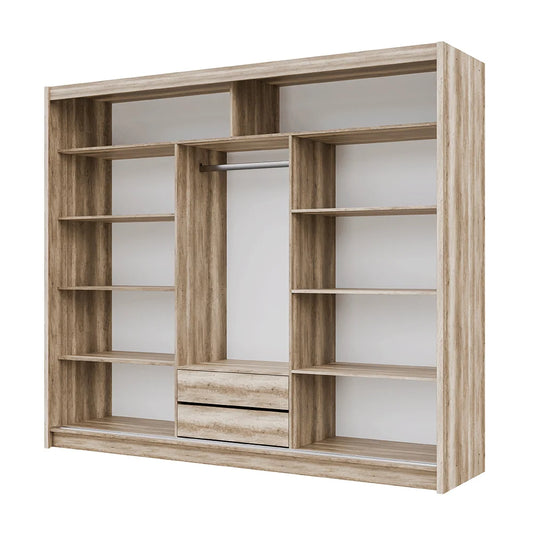 SALWADOR 250cm Sliding Door Wardrobe Oak Canyon + Lava + Mirror