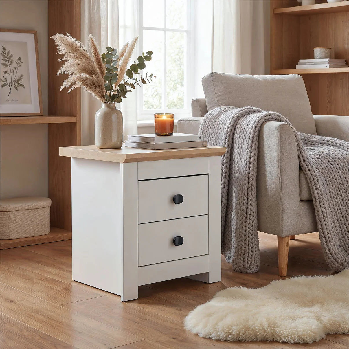 Bedside Table Milford 2D - White