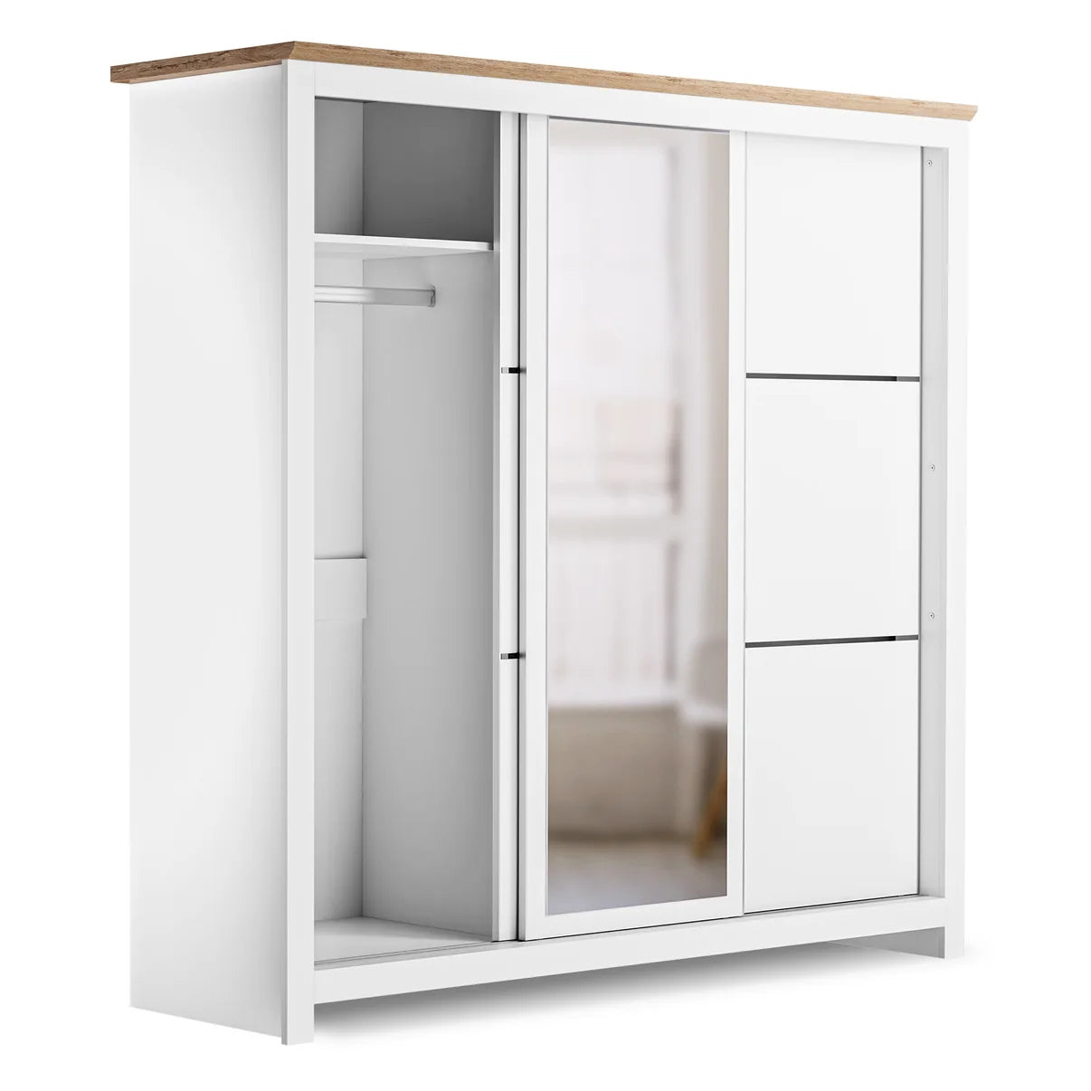 Sliding Wardrobe Milford 3DRM-180 with Mirror - White