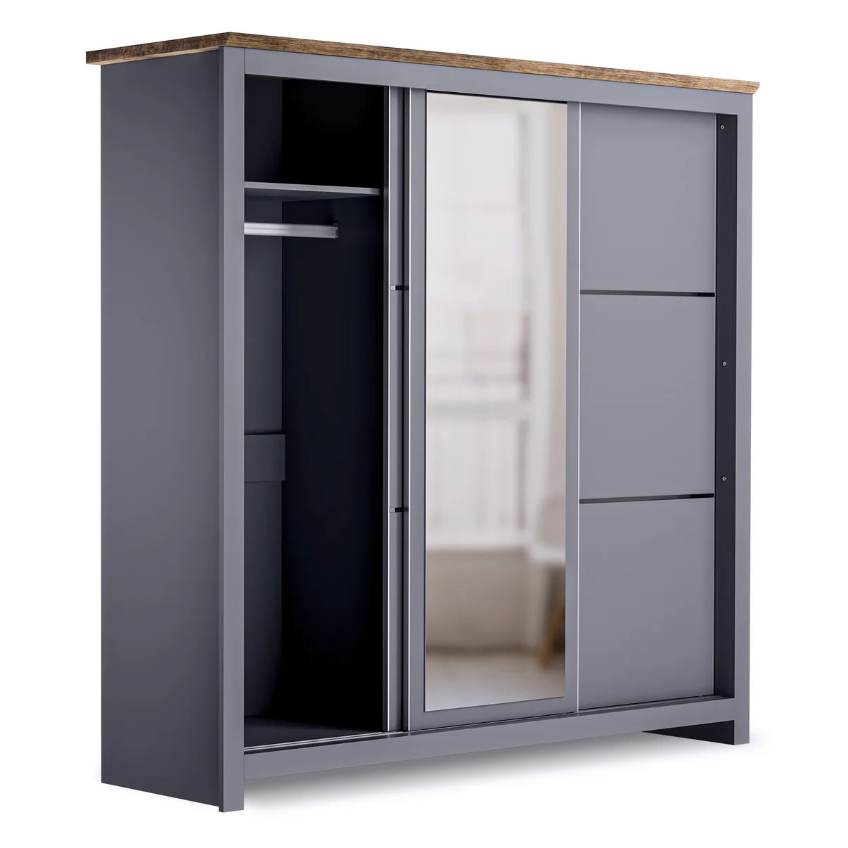 Sliding Wardrobe Milford 3DRM-180 with Mirror - Graphite
