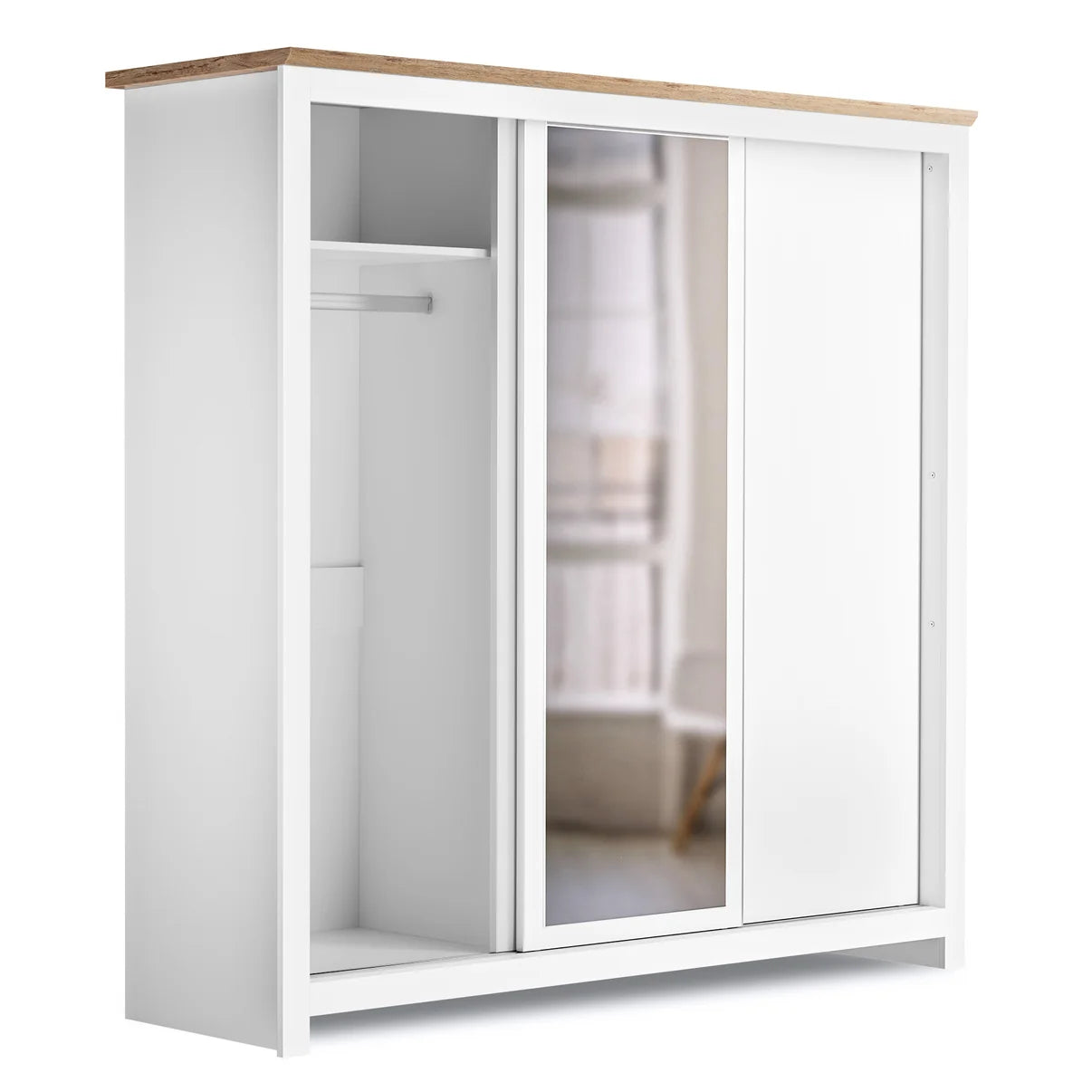 Sliding Wardrobe Milford 3DRM-180 with Mirror - White