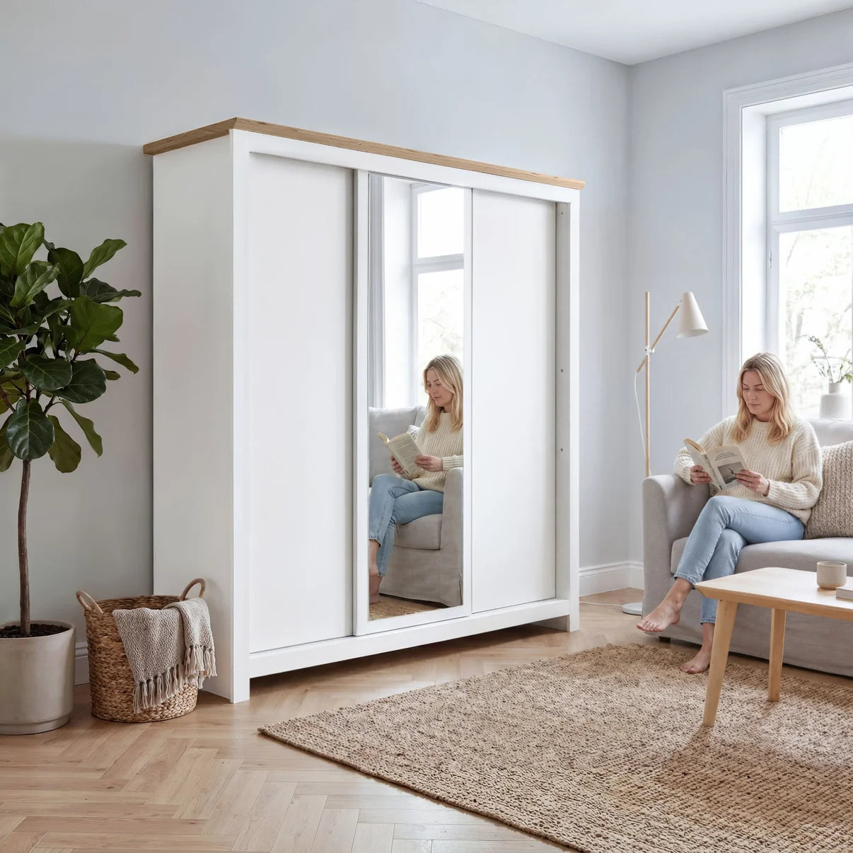 Sliding Wardrobe Milford 3DRM-180 with Mirror - White