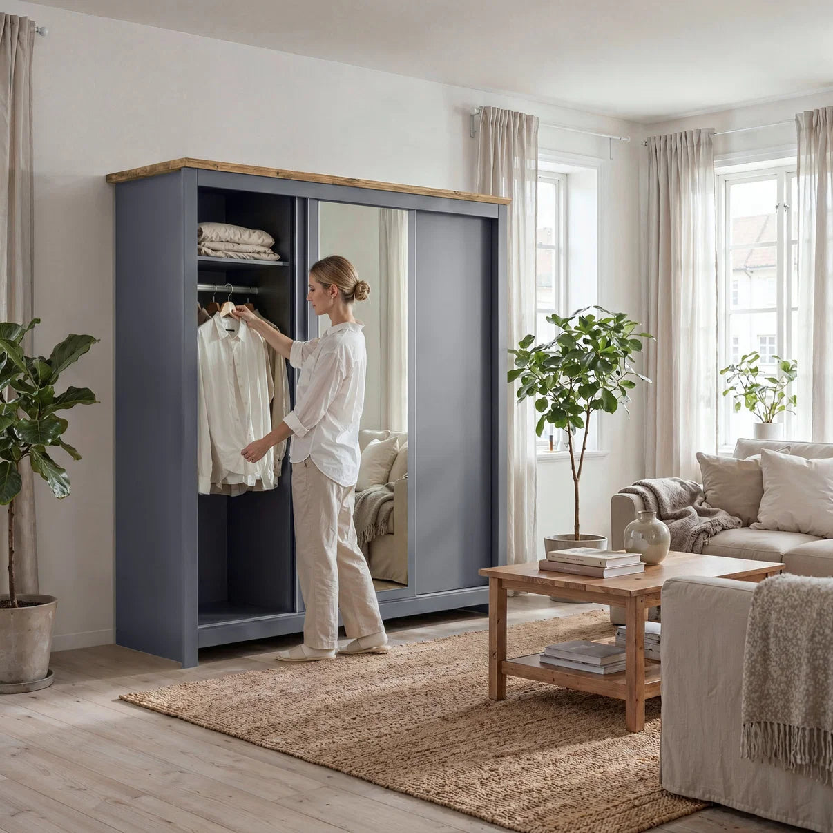 Sliding Wardrobe Milford 3DRM-180 with Mirror - Graphite