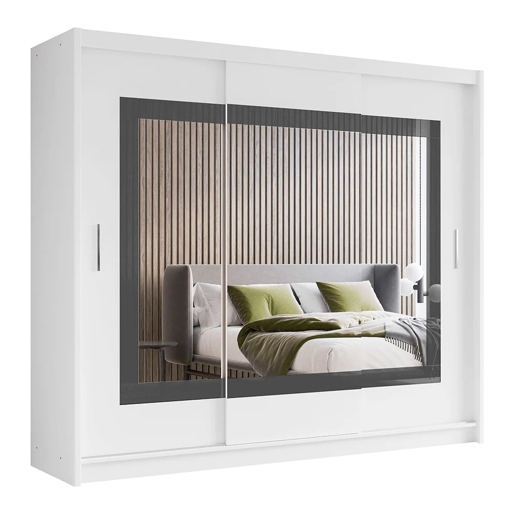 PRESTON 250cm Sliding Door Wardrobe Grey Glass