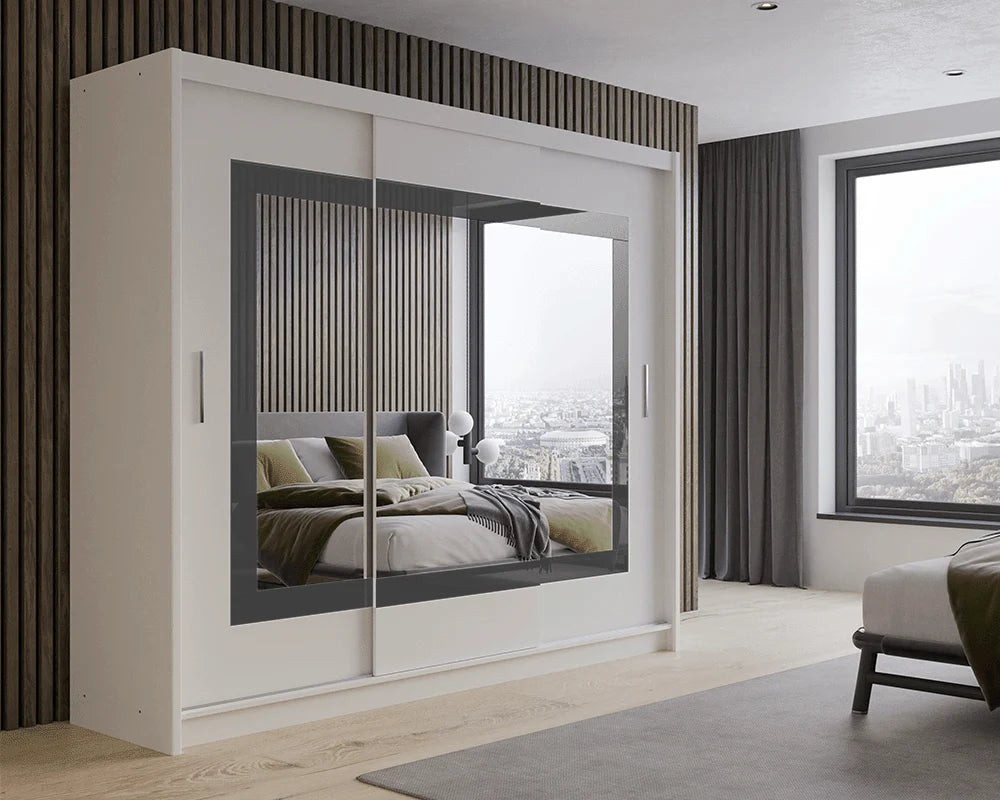 PRESTON 250cm Sliding Door Wardrobe Grey Glass