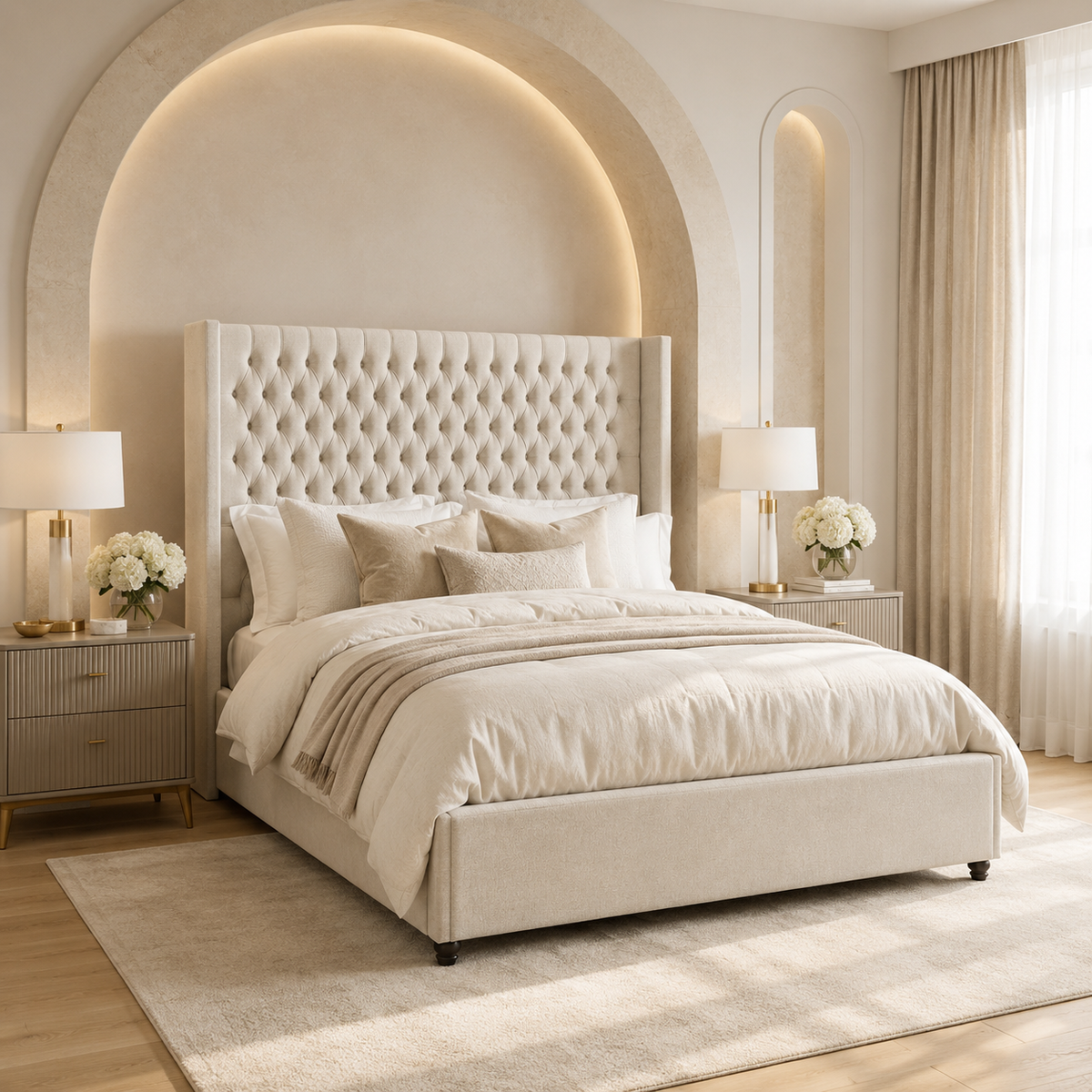 Vivian Straight Winged Upholstered Bed Frame