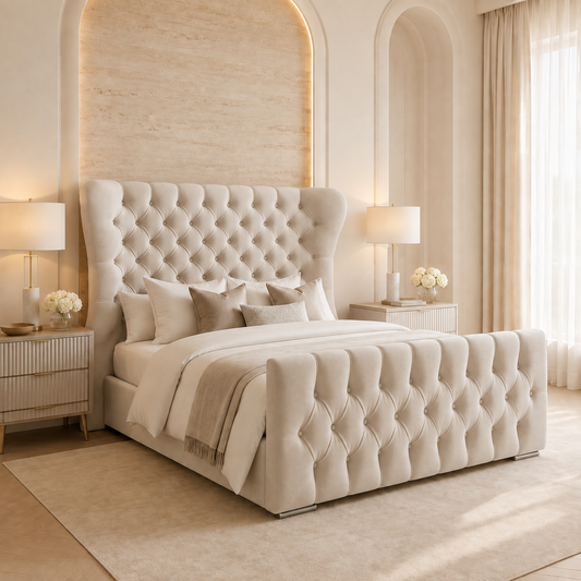 Miriam Wide Curved Winged Upholstered Bed Frame