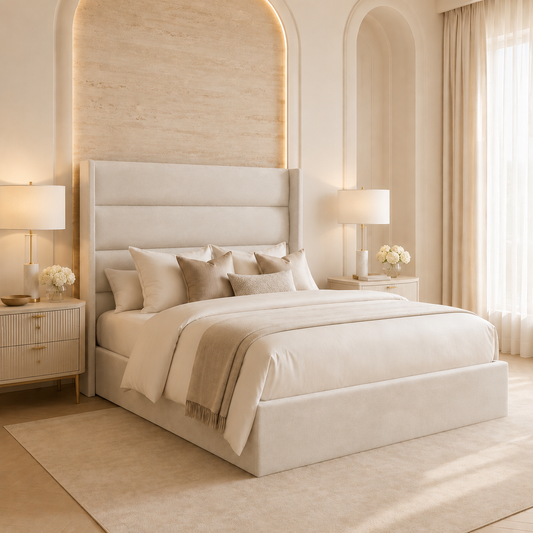 Louis Straight Winged Upholstered Soft Velvet Bed Frame