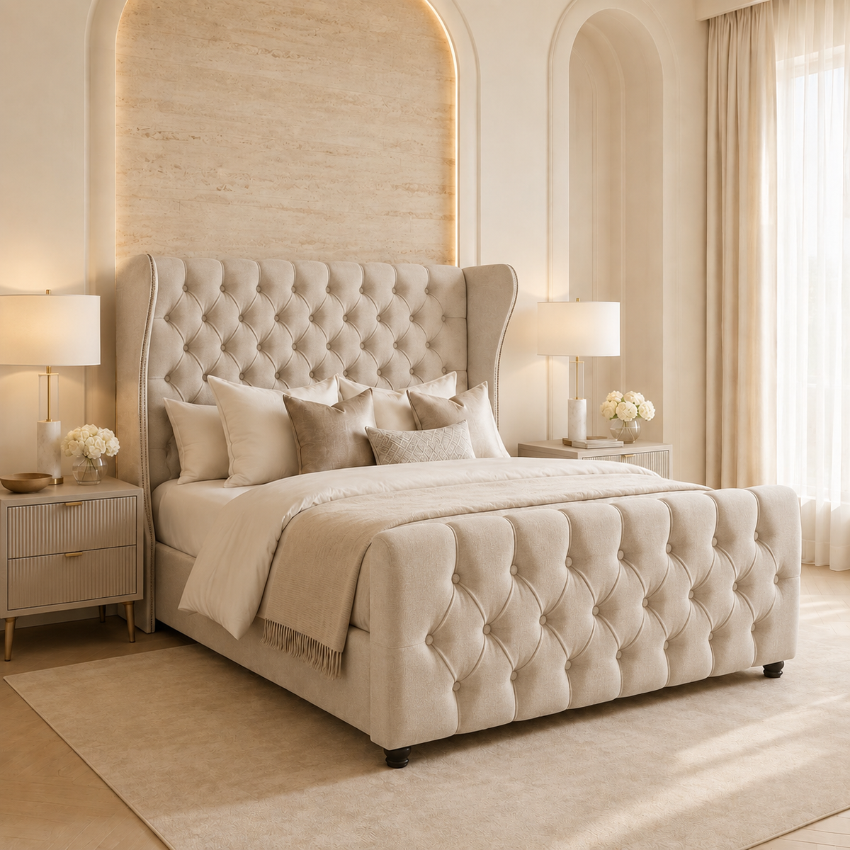 Dorothy Straight Curved Top Upholstered Bed Frame
