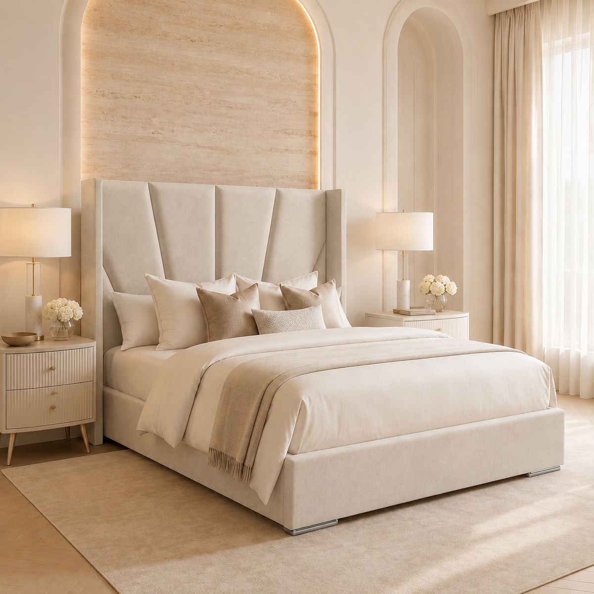 Branson Wide Curved Winged Upholstered Bed Frame