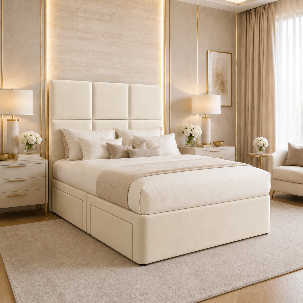 Camara Upholstered Floor Standing Headboard With Divan Bed Frame
