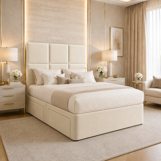 Camara Upholstered Floor Standing Headboard With Divan Bed Frame