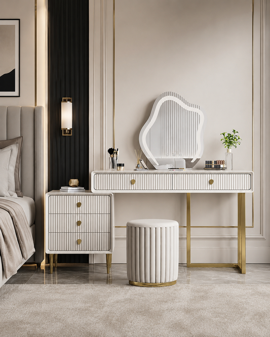 Lohko Dressing Table with Mirror and Drawer, Black Leg
