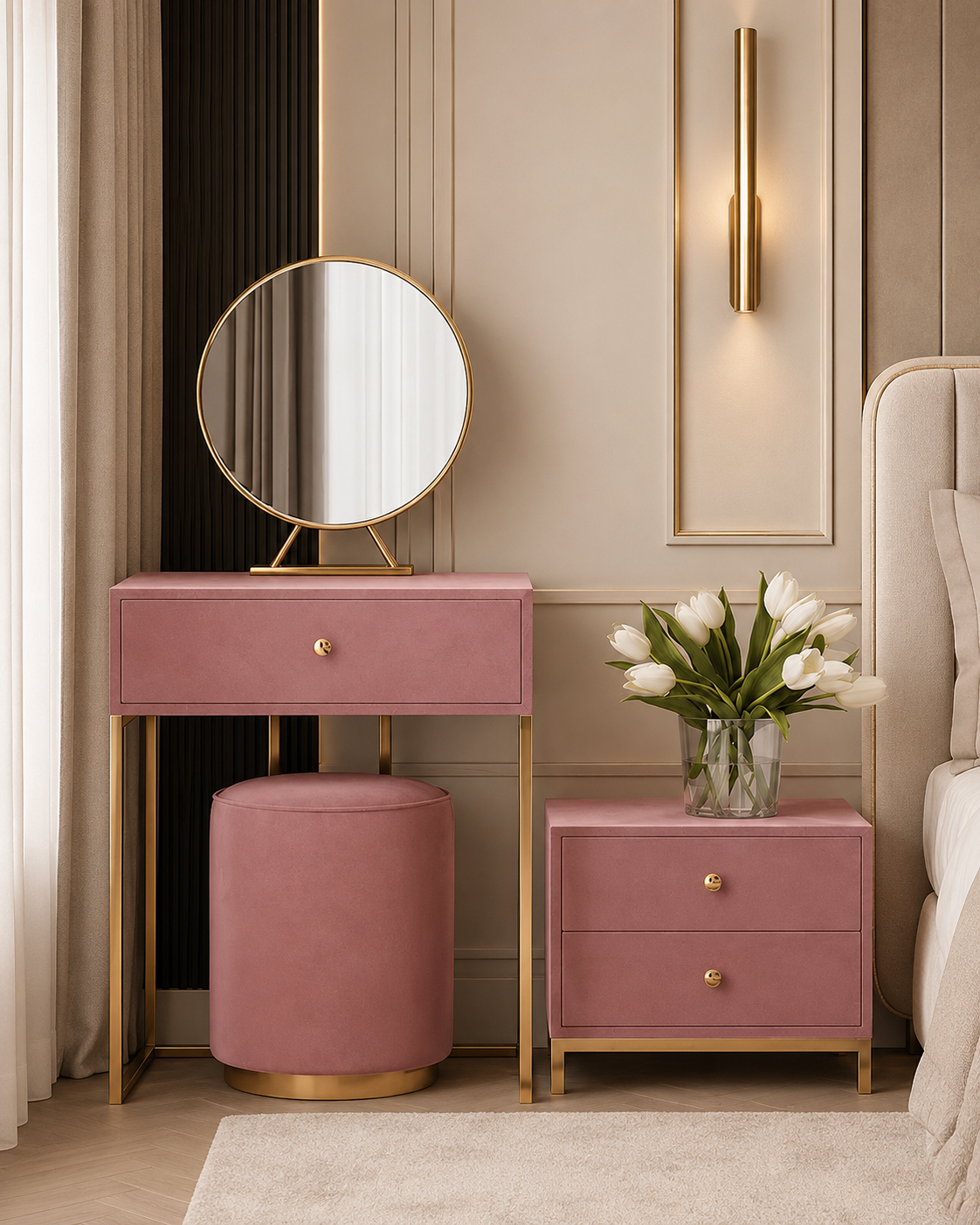 Amani Dressing Table Set with Mirror