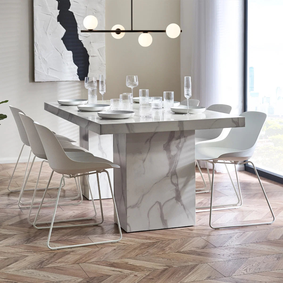 Roman White/Black Marble Effect Dining Table - 180cm
