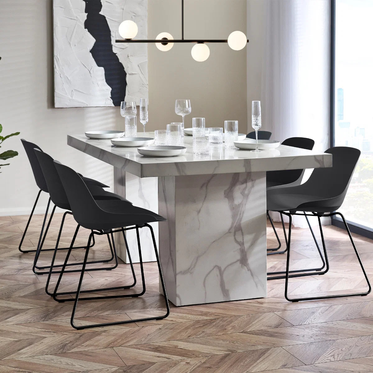 Roman White/Black Marble Effect Dining Table - 180cm