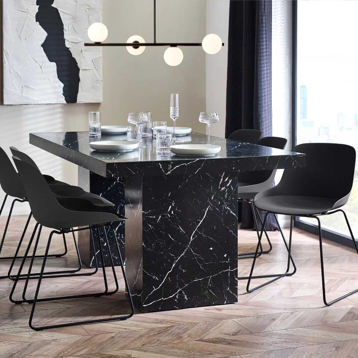 Roman White/Black Marble Effect Dining Table - 180cm