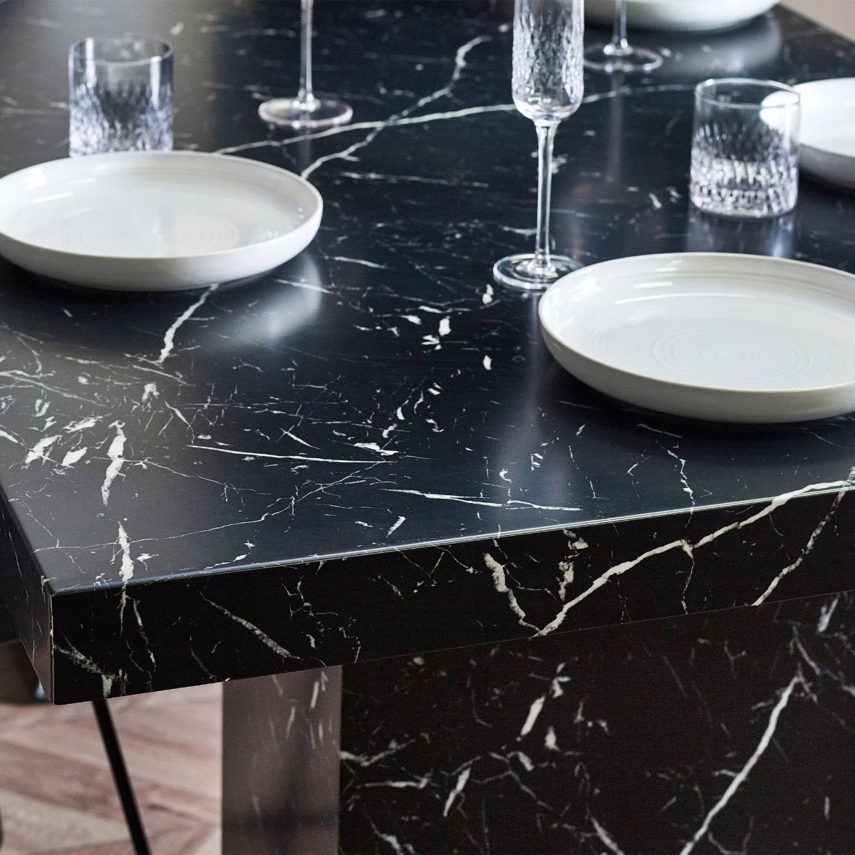 Roman White/Black Marble Effect Dining Table - 180cm
