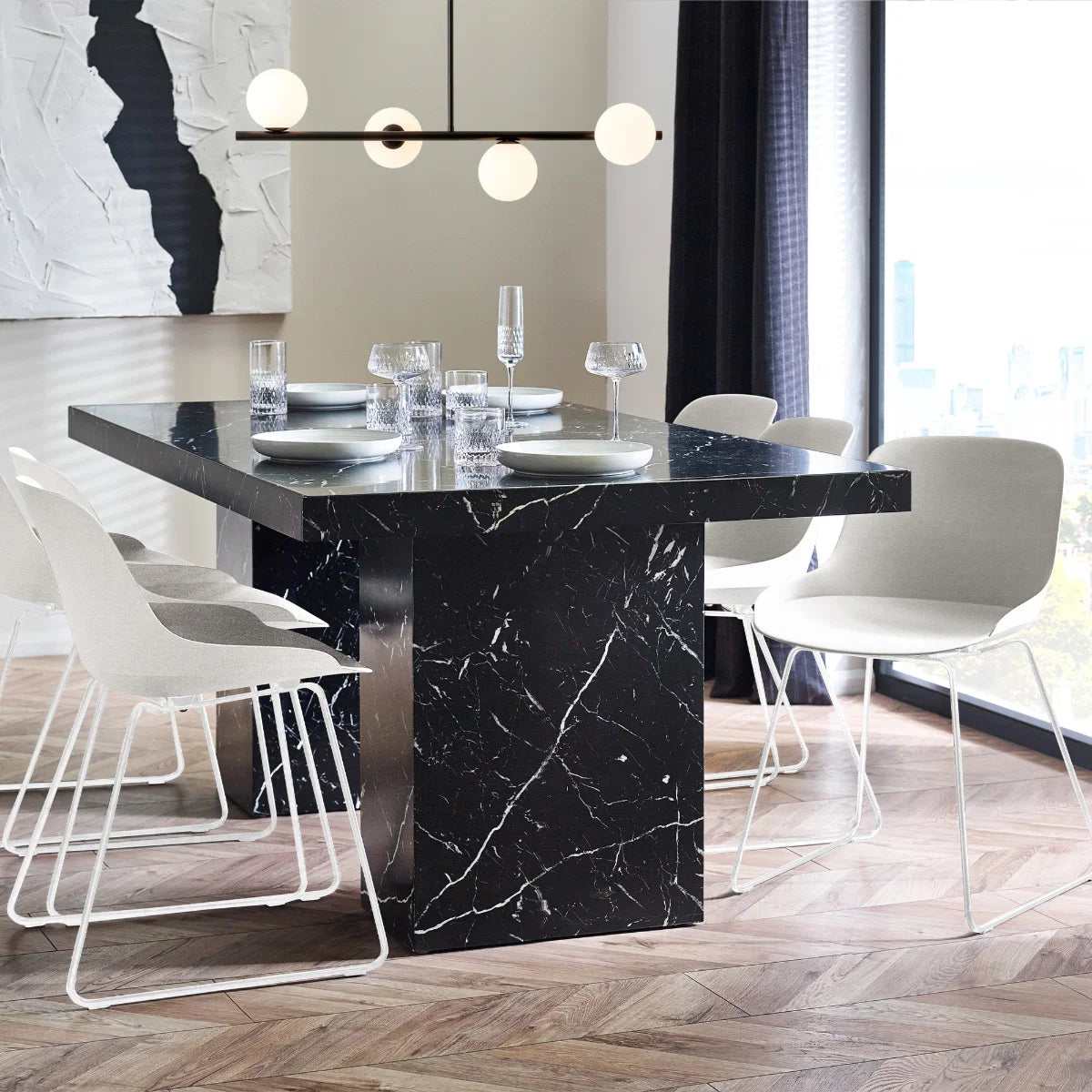 Roman White/Black Marble Effect Dining Table - 180cm