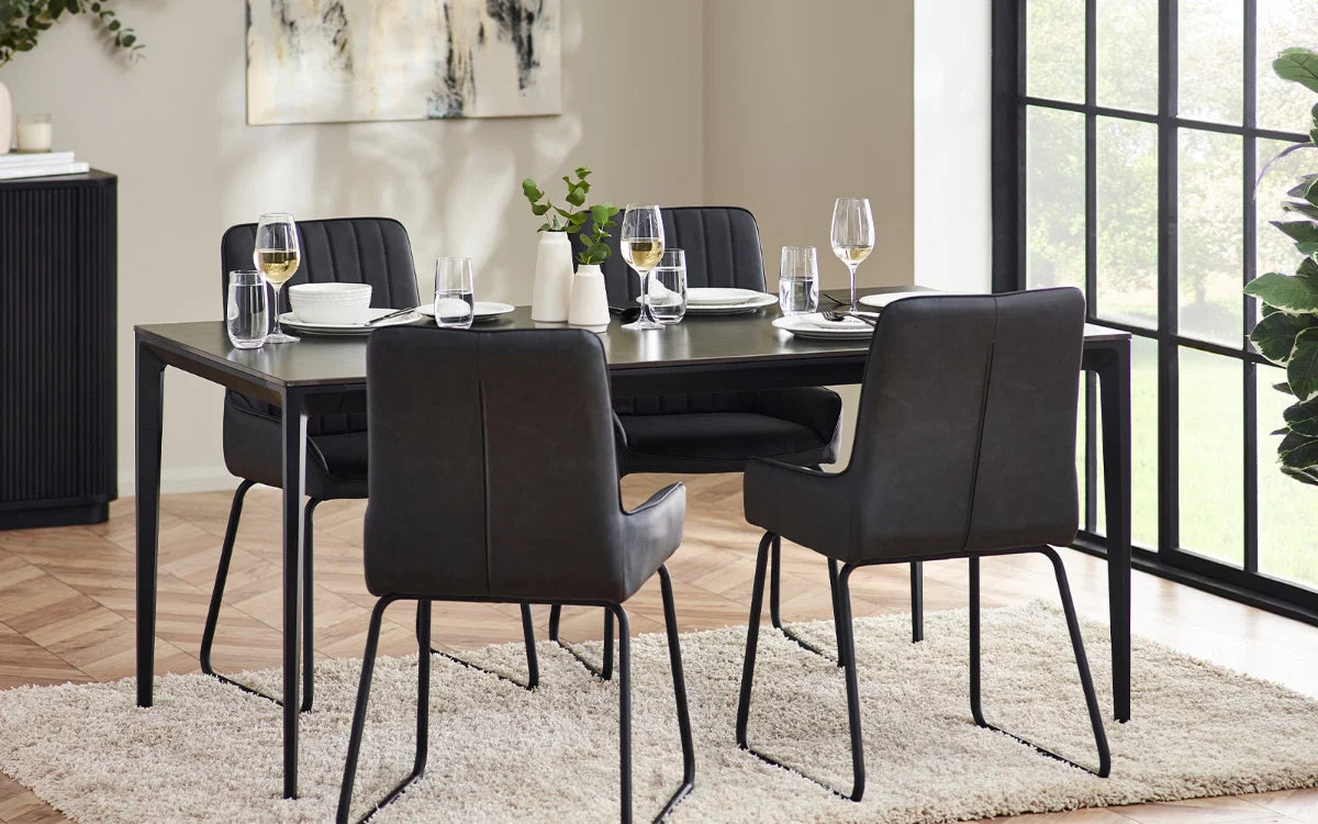 Miami White/Slate Grey Sintered Stone Top Dining Table - 120cm