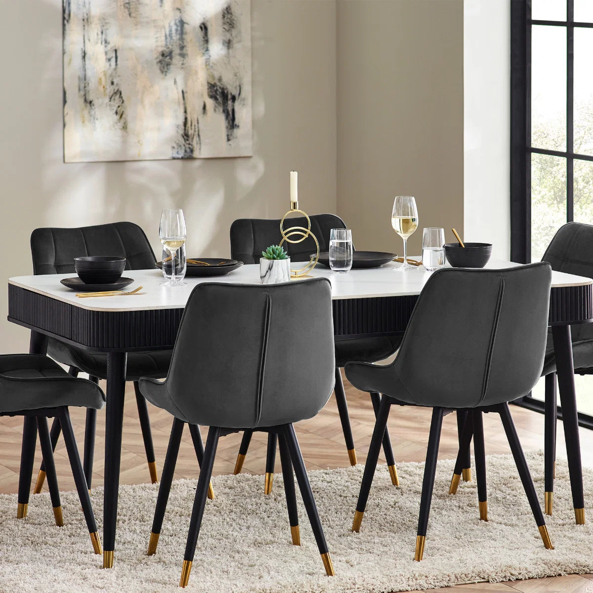 St.Tropez Fluted Stone Top Dining Table With Drawers - 160cm