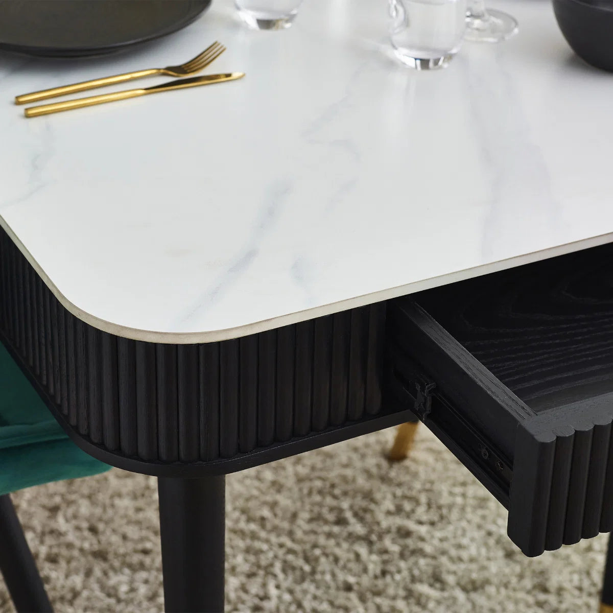 St.Tropez Fluted Stone Top Dining Table With Drawers - 160cm