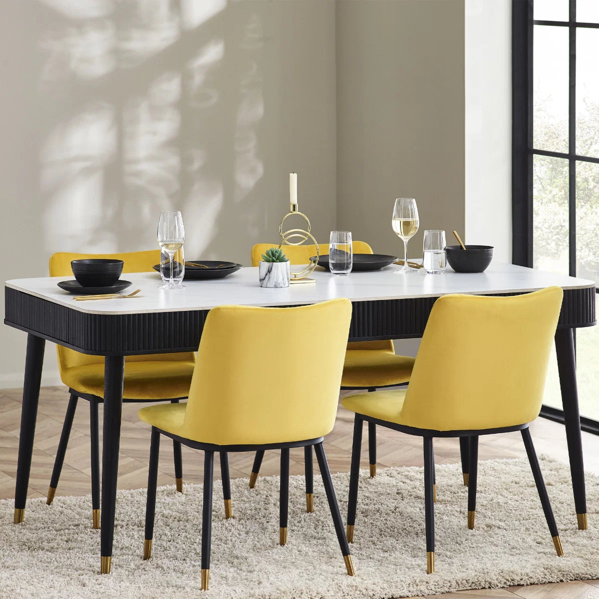 St.Tropez Fluted Stone Top Dining Table With Drawers - 160cm