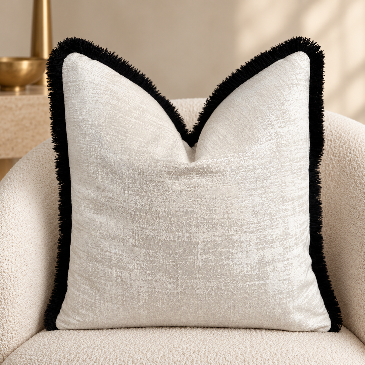 The Couture Cushion - The Fringed Ivory Dolce fringed in Black - Style No. 133