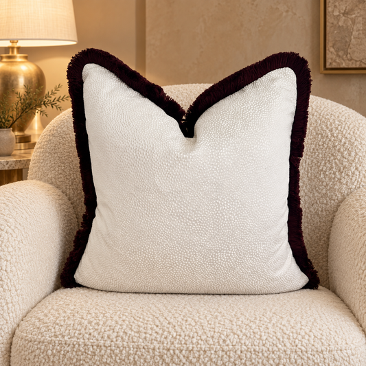 The Couture Cushion - The Ivory Borboletta Fringed in Mocha - Style No. 182