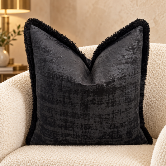 The Couture Cushion - The Black Dolce Fringed In Black - Style No. 134