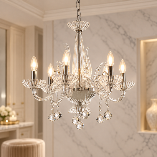 6 Bulb Clear Crystal Glass Chandelier | Morano